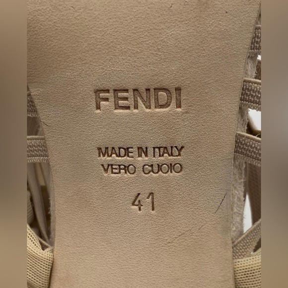 Authentic Fendi Beige Suede Strappy Platform Sandals Slingback Heels Size 11 - Picture 7 of 11